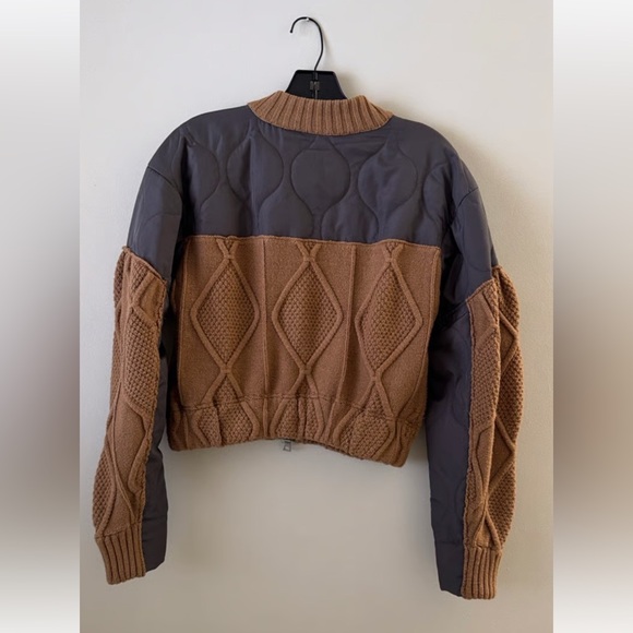 NWOT Free People Block Party Bomber Jacket Tobacco Pavement Combo Size L - Picture 8 of 9